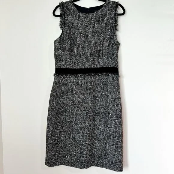 J. Crew Sparkling Constellation Sheath Dress Black Metallic Tweed Sz 12T Tall - Picture 2 of 13